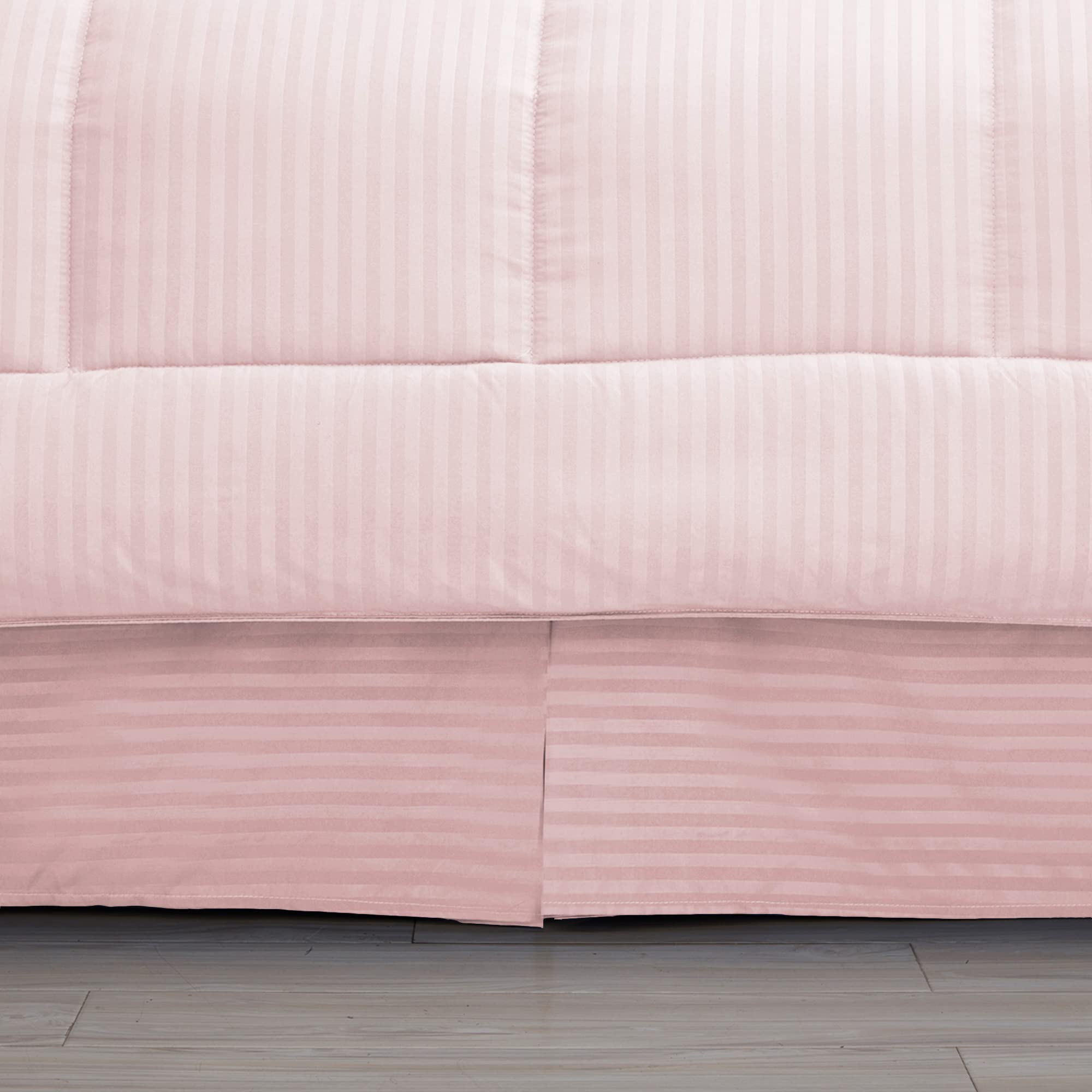 King Size Comforter Set 8 Piece Bed In A Bag With Bed Skirt, Fitted Sheet, Flat Sheet, 2 Pillowcases, 2 Pillow Shams, King, Dobby Pale Pink