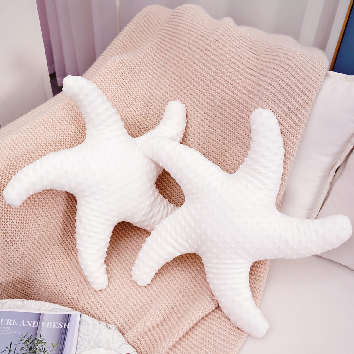 Marble Empire Starfish Pillow 2Pcs White Starfish Shaped Throw Pillow Coastal Decorative Throw Pillows Beach Ocean Nautical Them