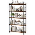 5 Tier Bookshelf 31.49'' Width, Book Organizers And Storage, Wood And Metal Tall Bookcase, Rustic Book Shelf Organization And St
