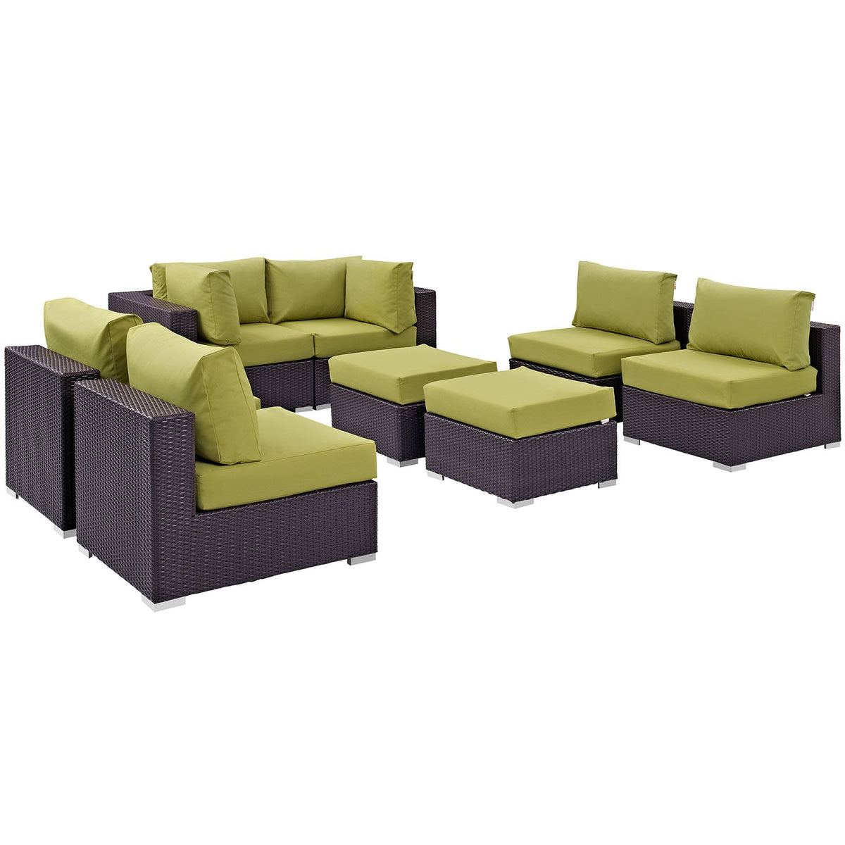 Modway Convene 8-Pc Outdoor Patio Sectional Set With Synthetic Rattan Weave In Espresso Peridot