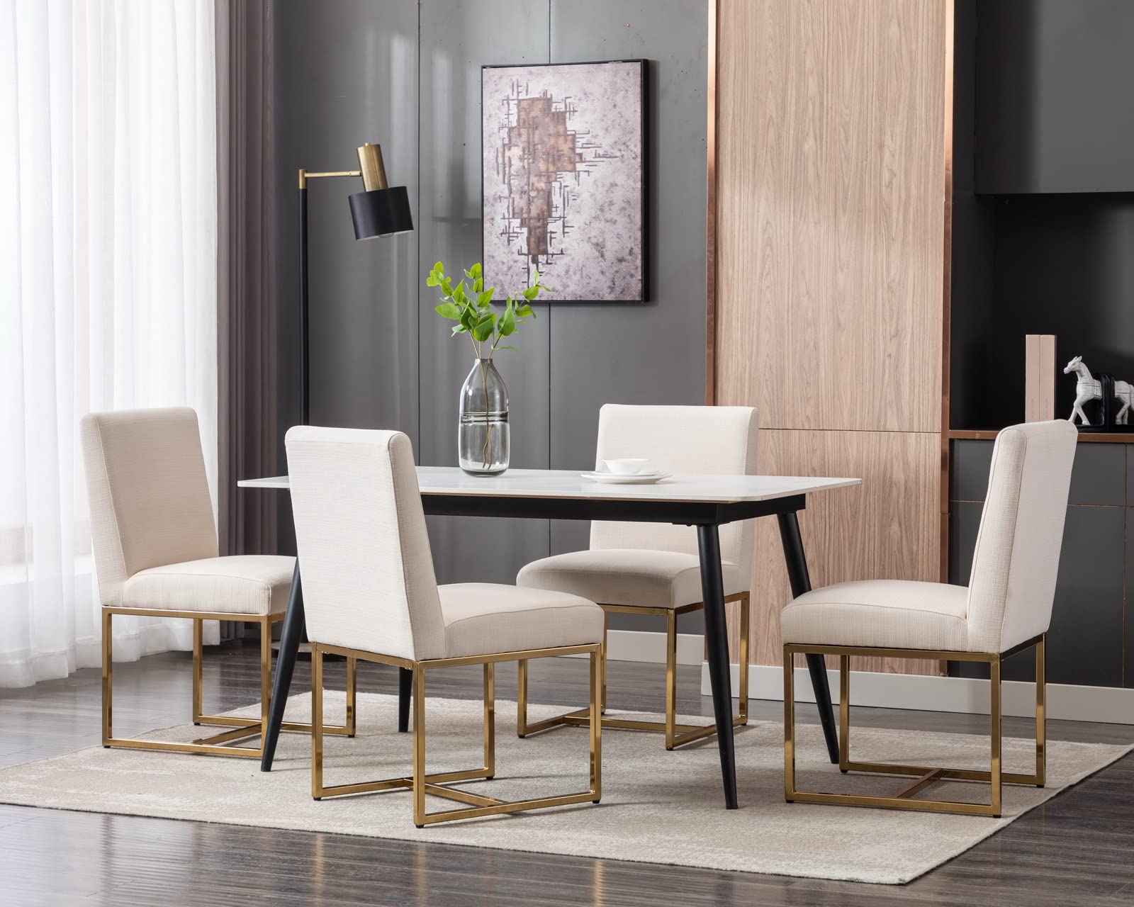 Cimota Modern Dining Chairs Set Of 4, Upholstered Dining Room Chairs Armless Guest Side Chair With Gold Base For Dining Room/Kit