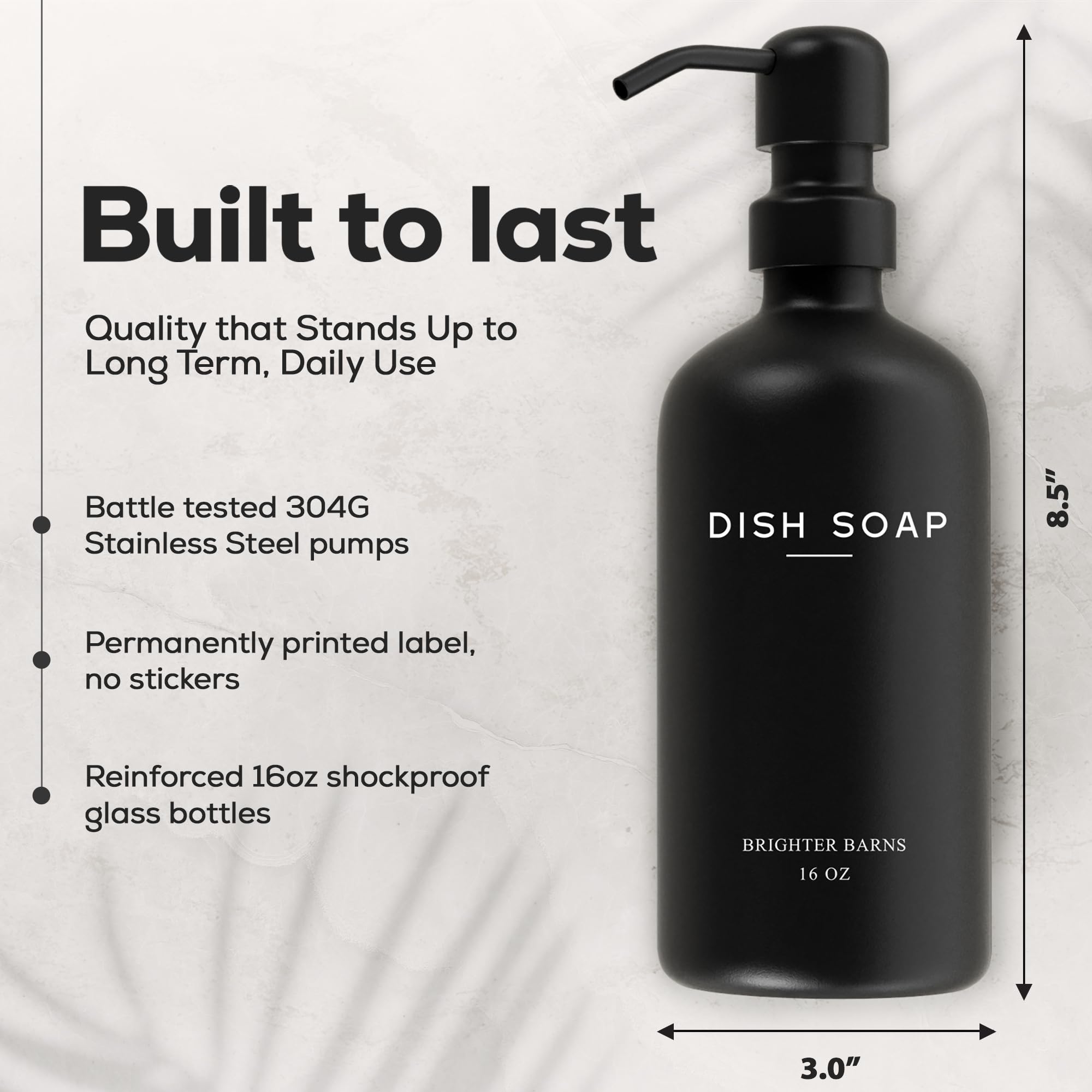 Luxury Glass Hand And Dish Soap Dispenser Set By Brighter Barns - Kitchen Soap Dispenser Set With Stainless Steel Pump - Liquid