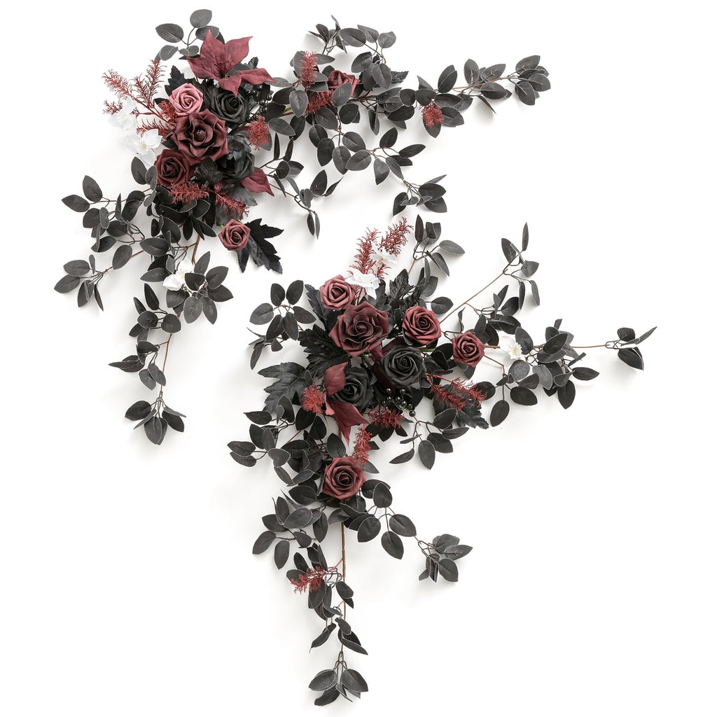 Ling's Moment 2PCS Black Arch Flowers Artificial Floral Swags Centerpieces Burgundy Wedding Rose Garland Greenery Arrangements f