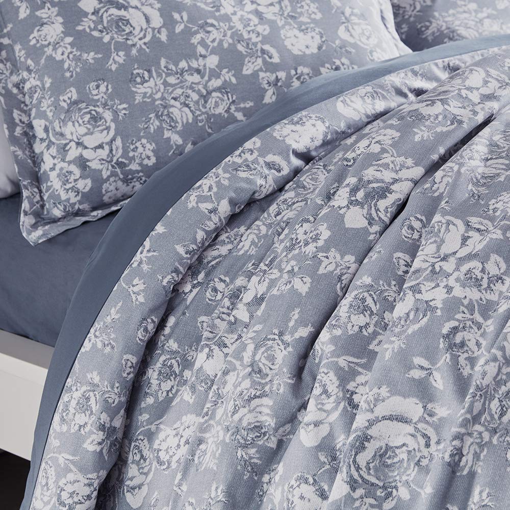 Sleep Zone Bedding Duvet Cover Sets Printed Pattern Elegant Peony 120Gsm 1 Pillowcase Ultra Soft Zipper Closure Corner Ties, Blu