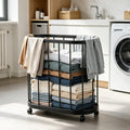 Rolling Laundry Basket with Wheels, Portable Metal Laundry Basket Cart, Capacity Upgrade Metal Cloth Basket Hamper for Laundry L