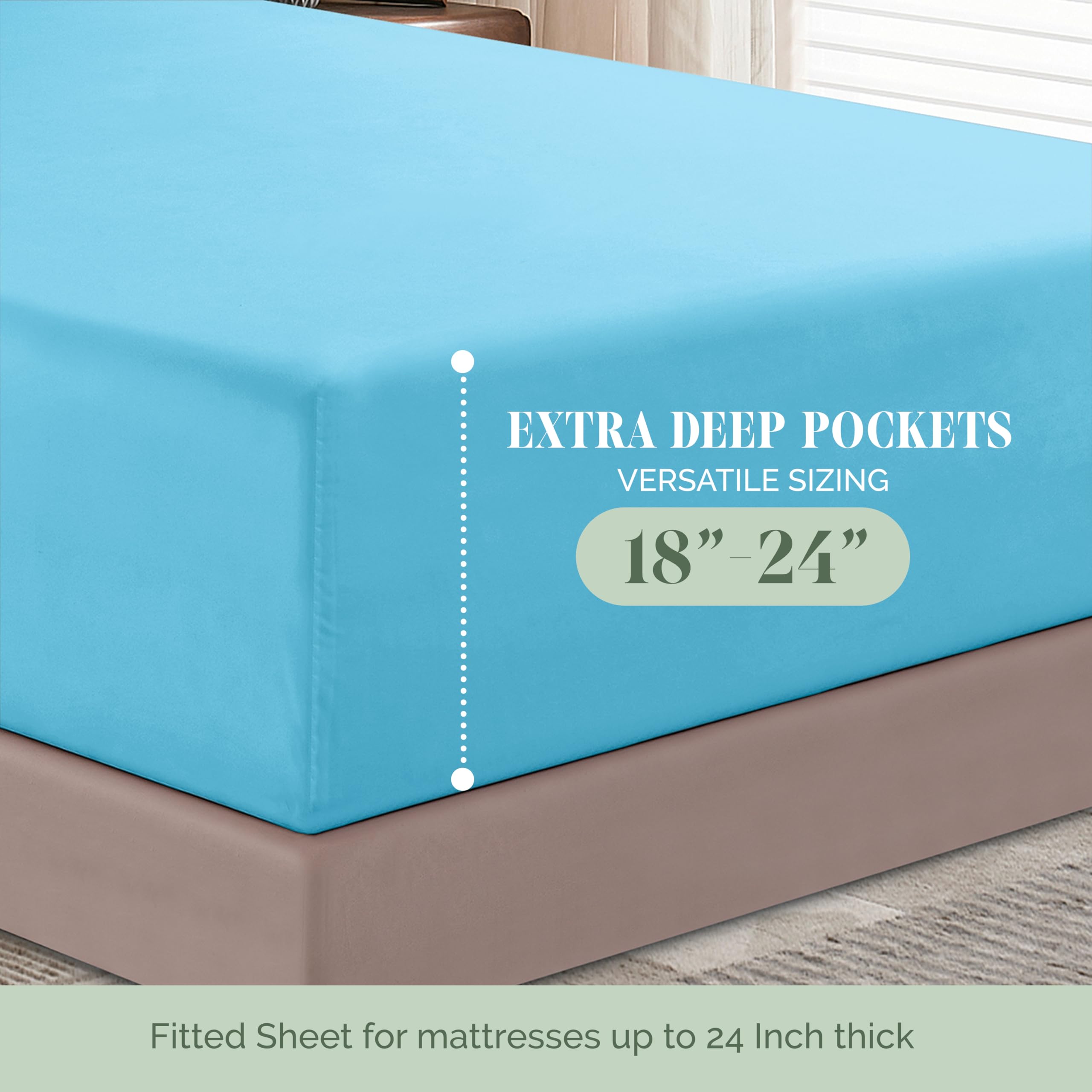 Elegant Comfort 1500 Premium Hotel Quality 18-24 Inches Deep - Extra Deep Pocket Single Fitted Sheet For High Mattress, Luxury And Softest, Smart Pocket - Wrinkle Free, Full, Aqua Blue