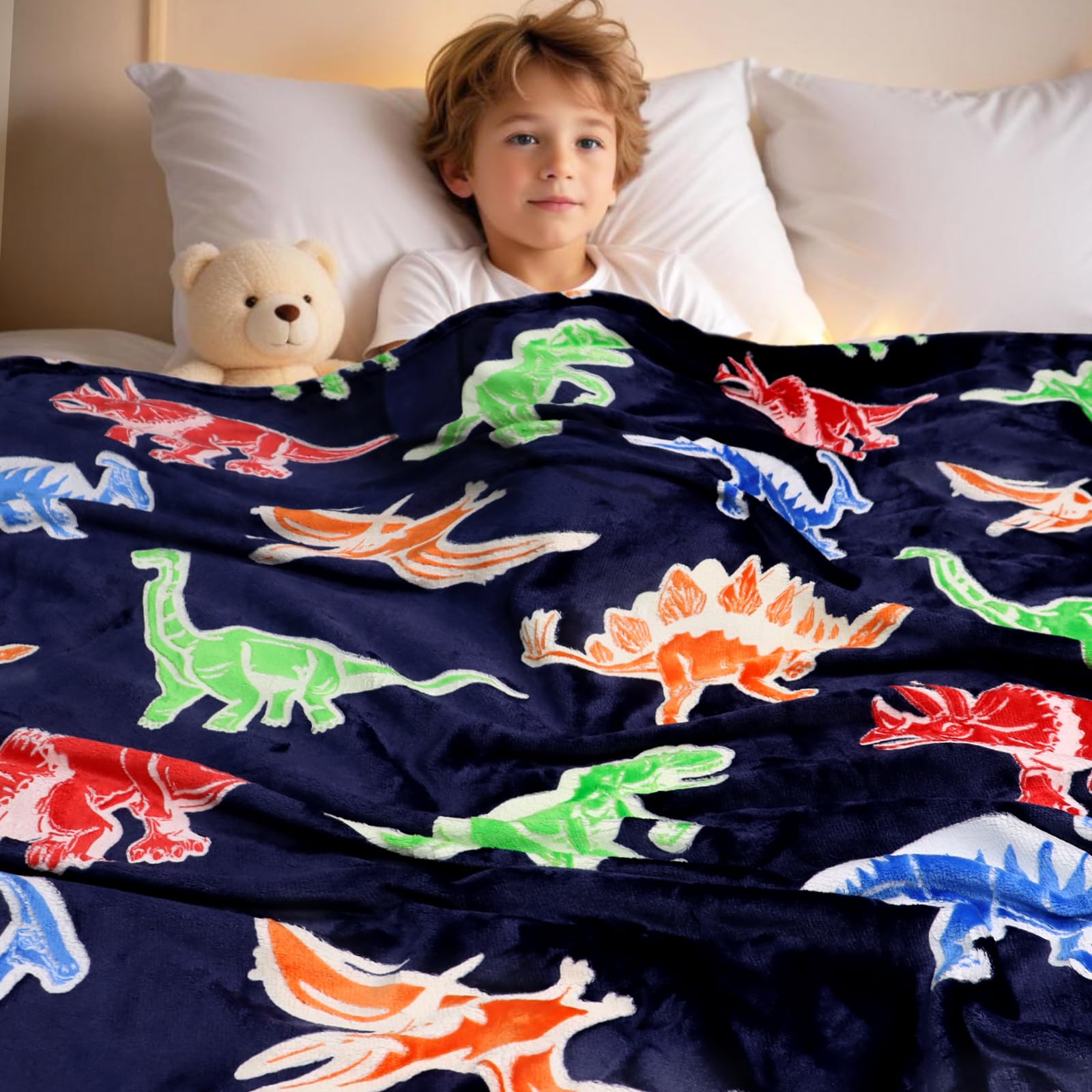 Kivee Dinosaur Blanket For Boys Glow In The Dark Dino Blanket Dinosaur Toys For Teen Boy Gifts Dinosaur Room Decor 40''X50''