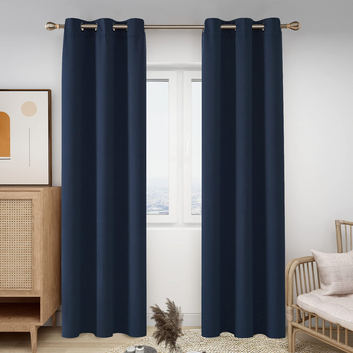 Deconovo Blackout Curtains For Bedroom, Thermal Insulated Room Darkening Window Drapes, Energy Efficient Grommet Curtains,Navy B