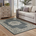 HomeRoots 508190 10 x 13 ft. Blue & Beige Oriental Power Loom Stain Resistant Rectangle Area Rug