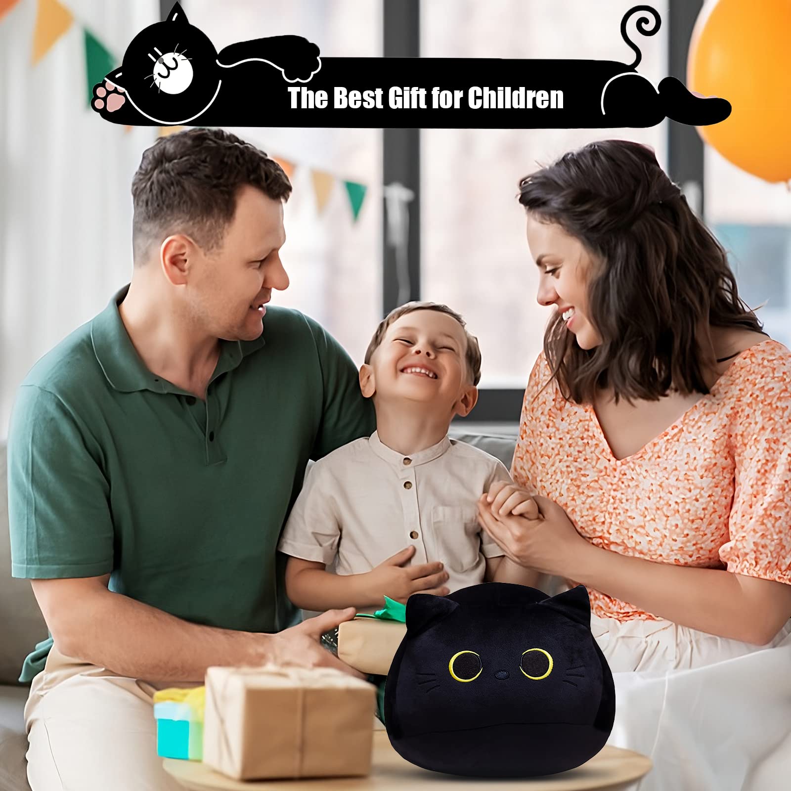 Auderhine 16' Black Cat Plush Toys, Cute Cat Pillow Soft Baby Plushies For Kids, Cat Stuffed Animals Kawaii Plush Toys Gift For