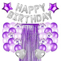 Rozi Decoration Happy Birthday Purple Theme Confetti & Metallic Balloons, Heart Star Balloon Foil Fringe Curtain 16Th 18Th 19Th 