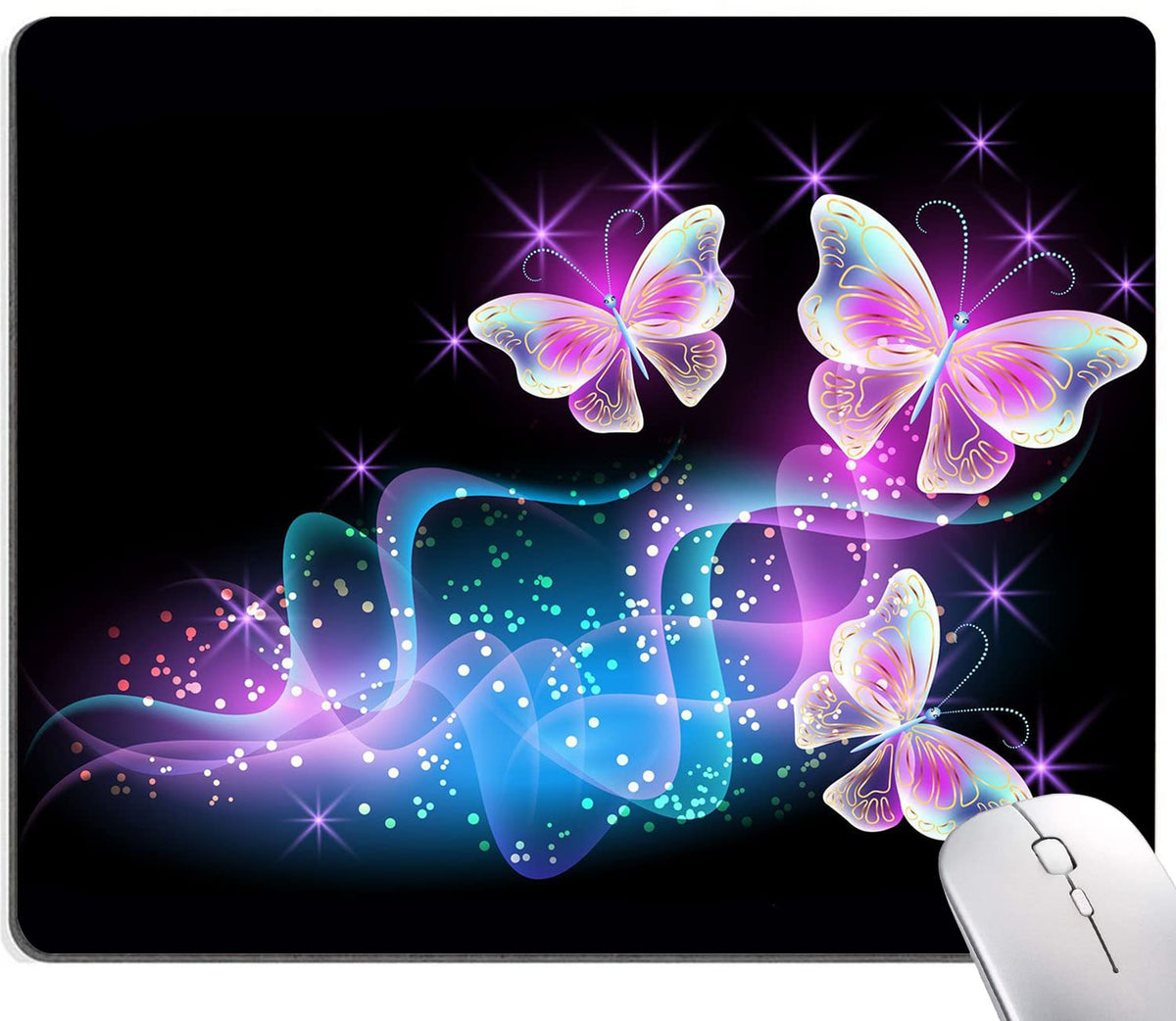 Imayondia Mouse Pad, Glowing Night Pink Butterflies Mouse Pad, Mouse Mat Square Waterproof Mouse Pad Non-Slip Rubber Base Mousep