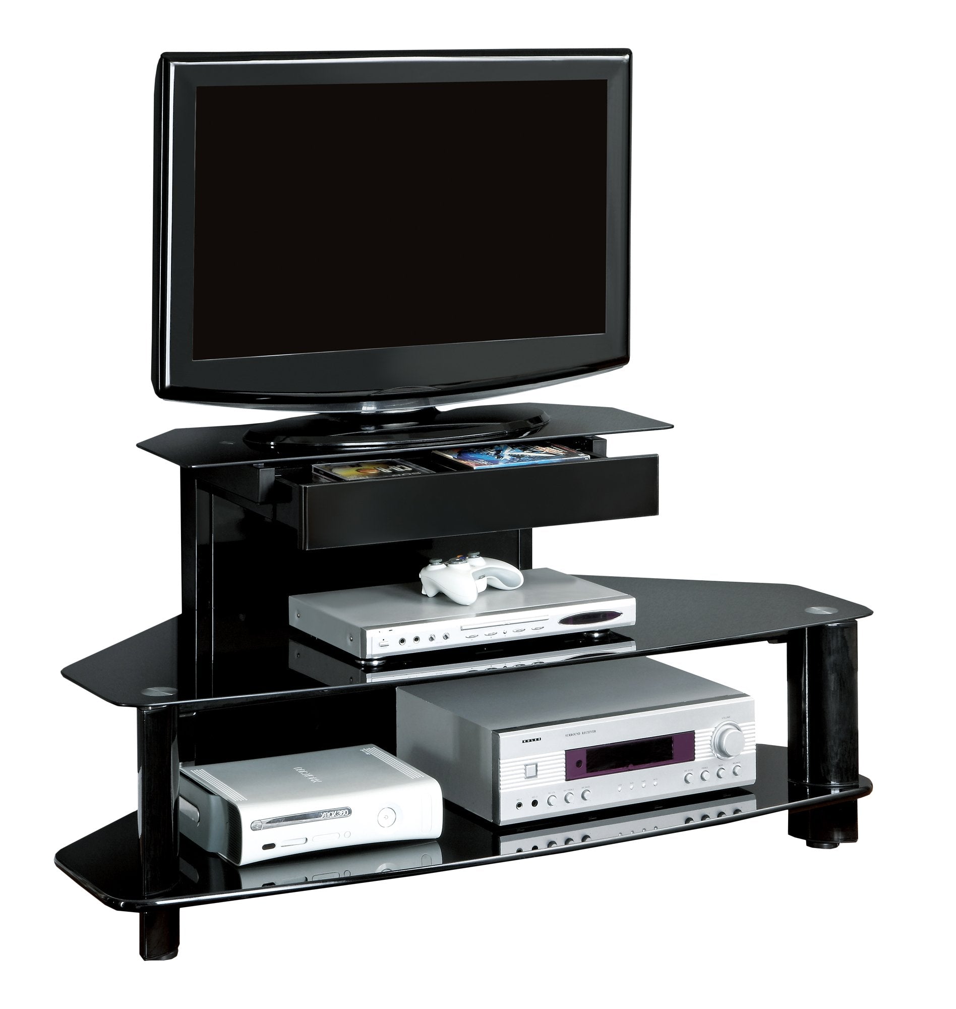 Monarch Specialties Glossy Wood Metal Tempered Tv Stand, 48&quot;, Black
