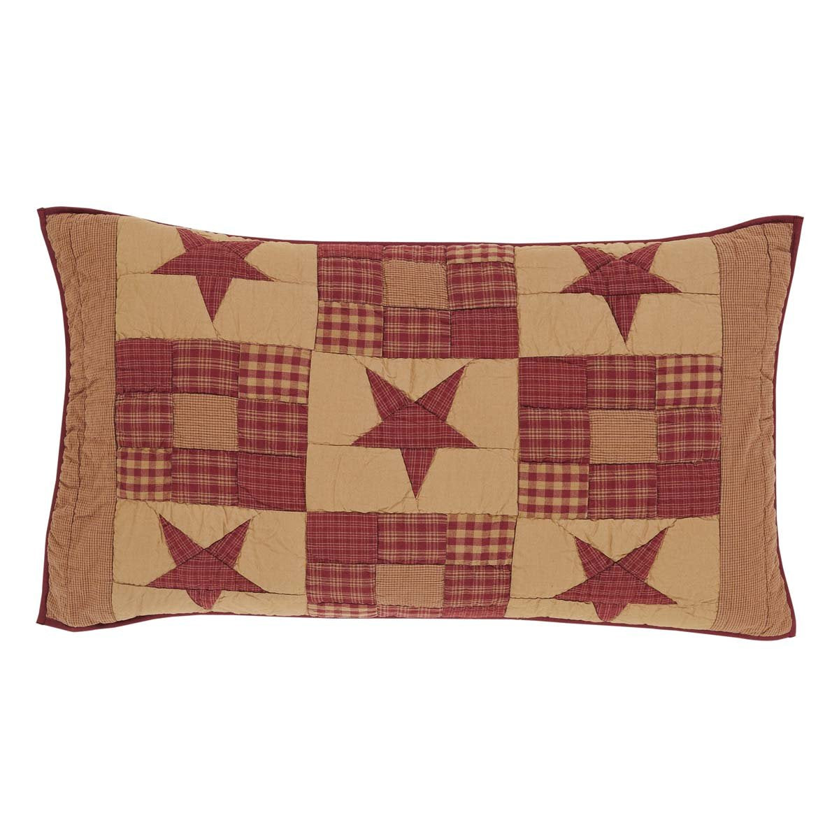 Vhc Brands Primitive Burgundy Red Star Cotton Ninepatch Bedding Hand Quilted Patchwork King Sham