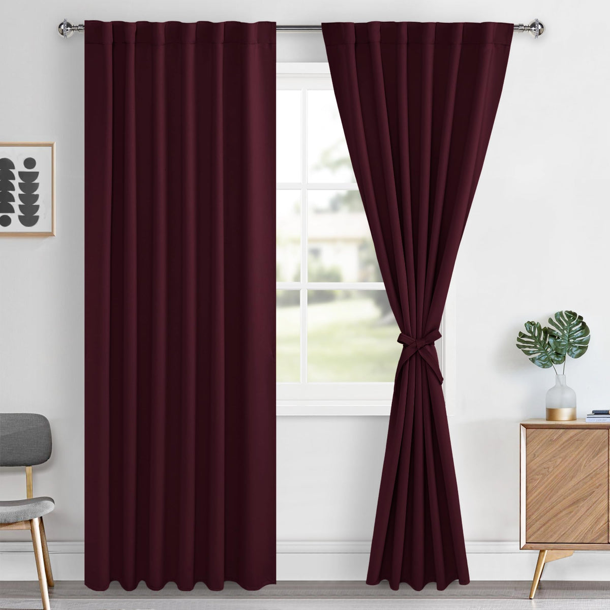 Hiasan Christmas Blackout Curtains 2 Panels For Bedroom, Back Tab & Rod Pocket Curtains Sewn With Tiebacks, Room Darkening Therm