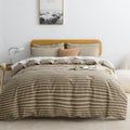 Jellymoni King Duvet Cover Set, Cotton Duvet Cover 3 Pieces With Zipper Closure, 1 Duvet Cover And 2 Pillowcases(Khaki With Whit