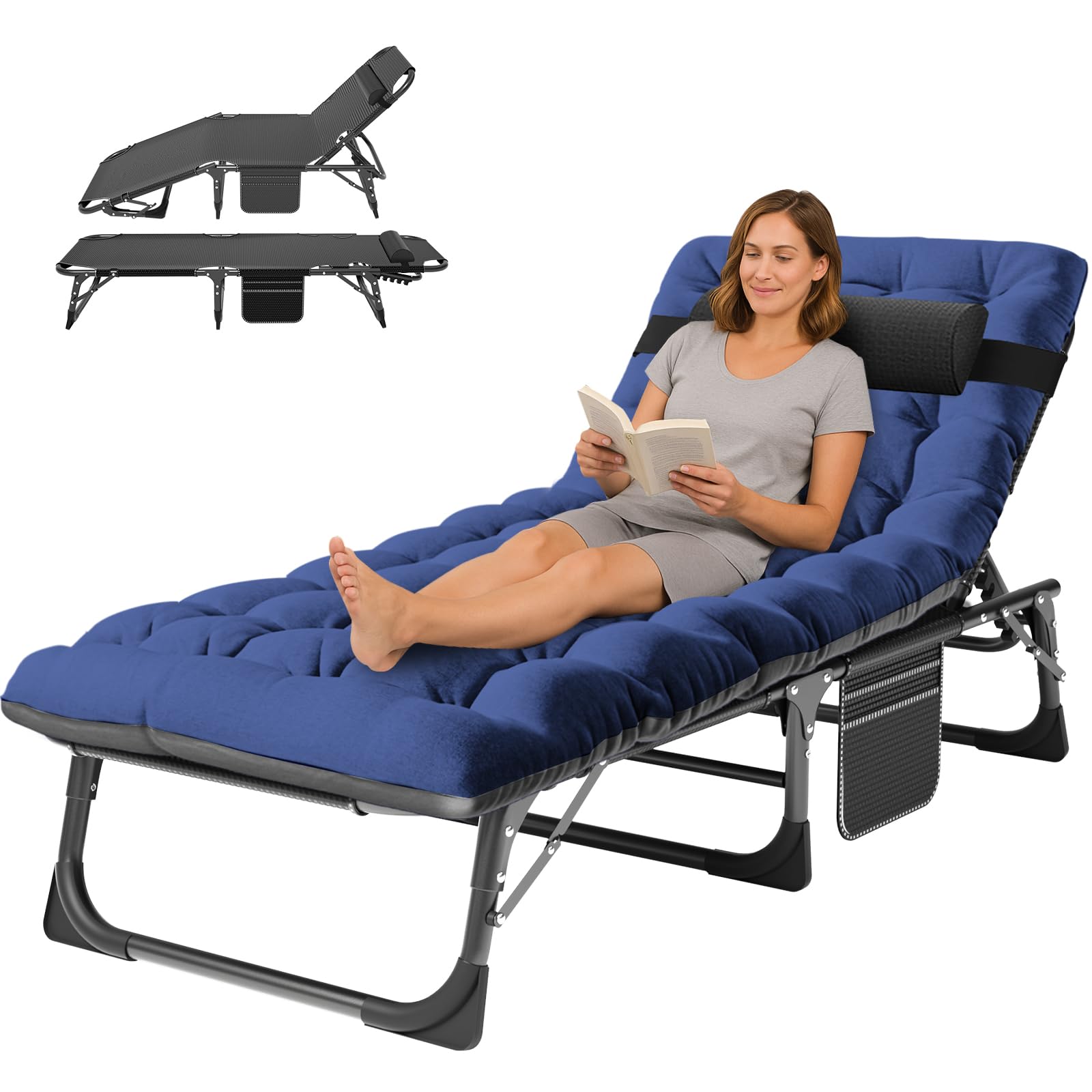 ABORON Heavy Duty Tanning Chair,Outdoor 5-Position Folding Chaise Lounge Chair with Pad,Portable Beach Lounge Chair for Outdoor 