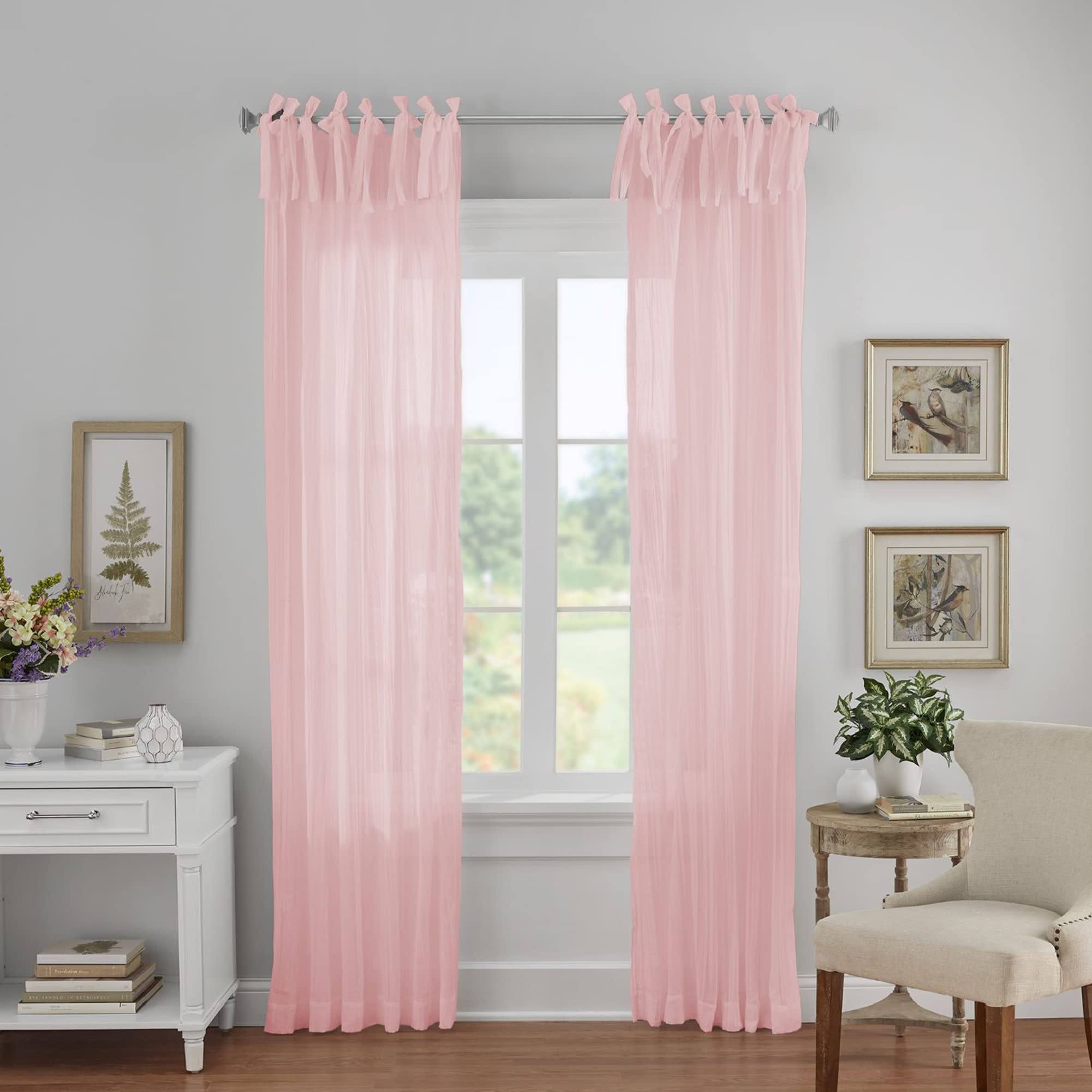 Elrene Home Fashions Jolie Crushed Semi-Sheer Window Curtain, Adjustable Tie-Top Single Panel, 52'' x 84'' (1 Panel), Blush
