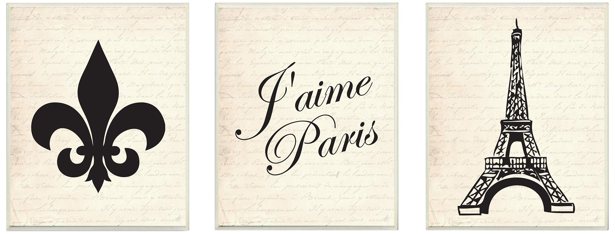 Stupell Home D  cor J'Aime Paris 3-Pc. Rectangle Wall Plaque Trio, 10 x 0.5 x 15, Proudly Made in USA