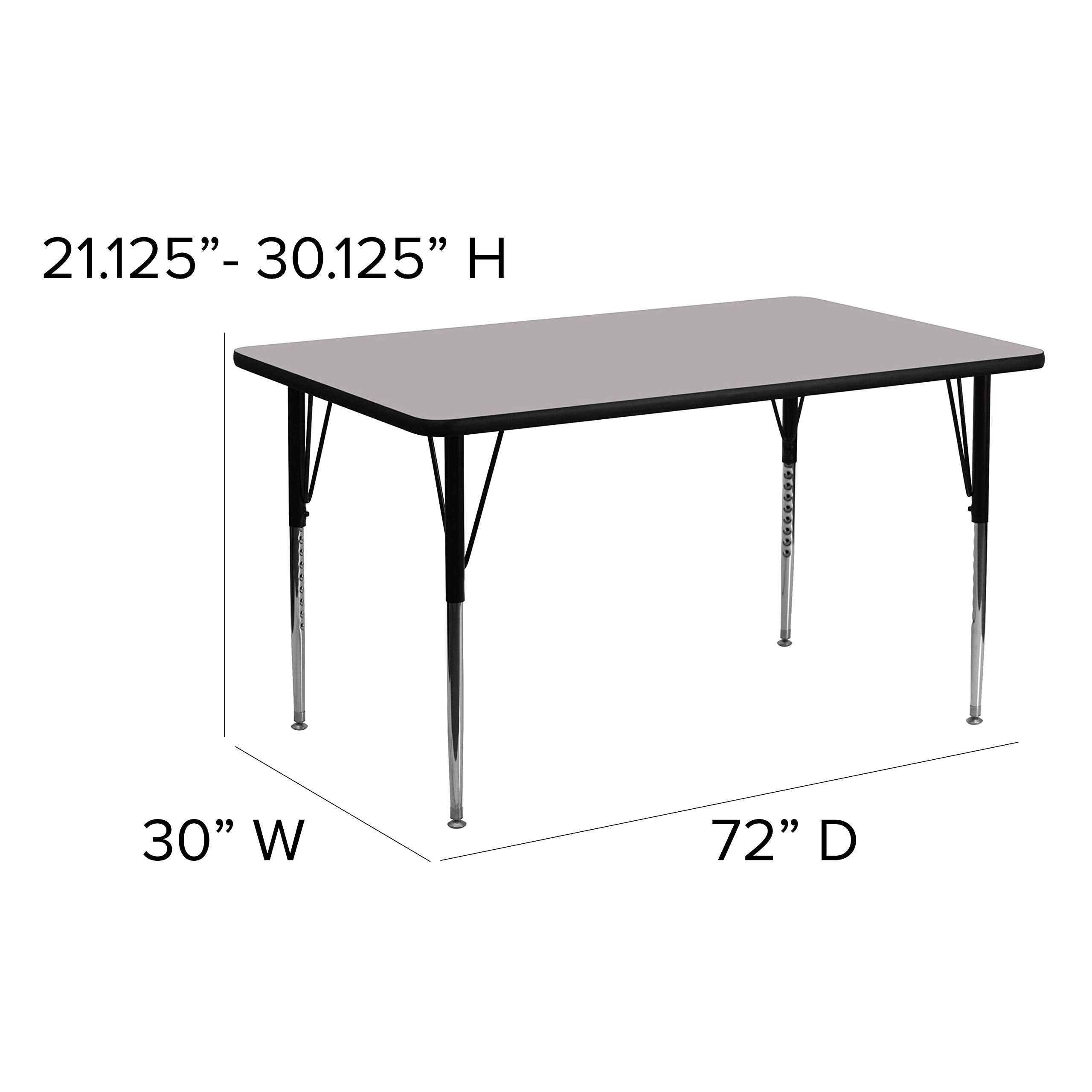 Flash Furniture Wren 30''W x 72''L Rectangular Grey Thermal Laminate Activity Table - Standard Height Adjustable Legs