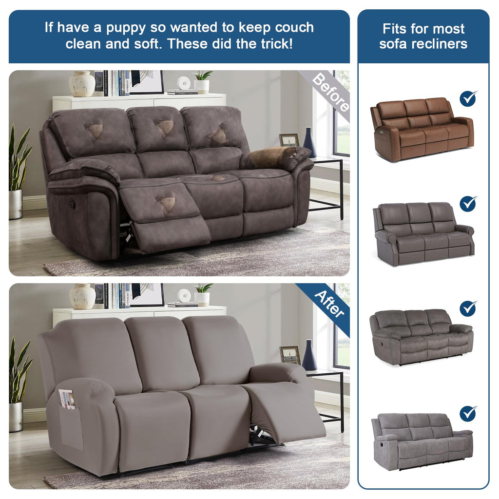 Taococo Stretch Recliner Sofa Covers 3 Pieces Couch Covers For 3 Seat Reclining Sofa, Soft Polyester Fabric Washable Furniture P