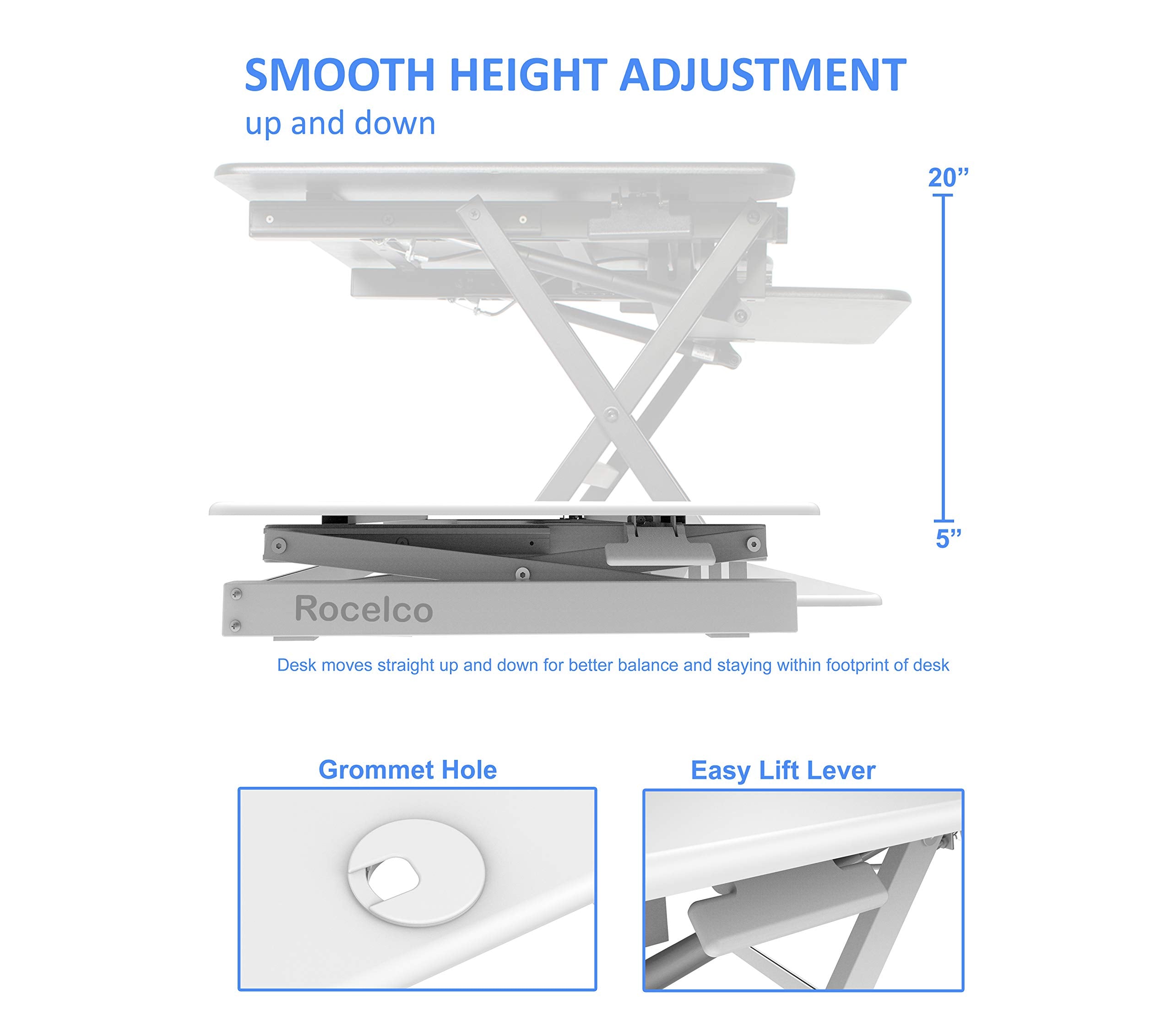 Rocelco 46" Large Height Adjustable Standing Desk Converter with Triple Monitor Mount BUNDLE - Quick Sit Stand Up Computer Workstation Riser - Retractable Keyboard Tray - White (R DADRW-46-DM3)