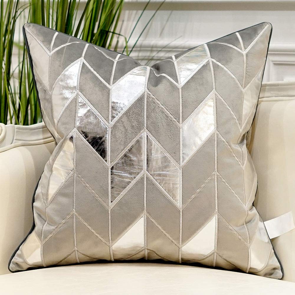 Avigers 20 X 20 Inches Grey Silver Striped Cushion Case Luxury European Throw Pillow Cover Decorative Pillow For Couch Living Ro