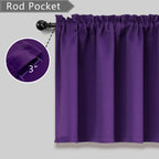 Mrs.Naturall Royal Purple Valance Curtains, 36"W x 16"L, Triple Weaved Textured Microfiber, Pack of 2, Blackout Fabric