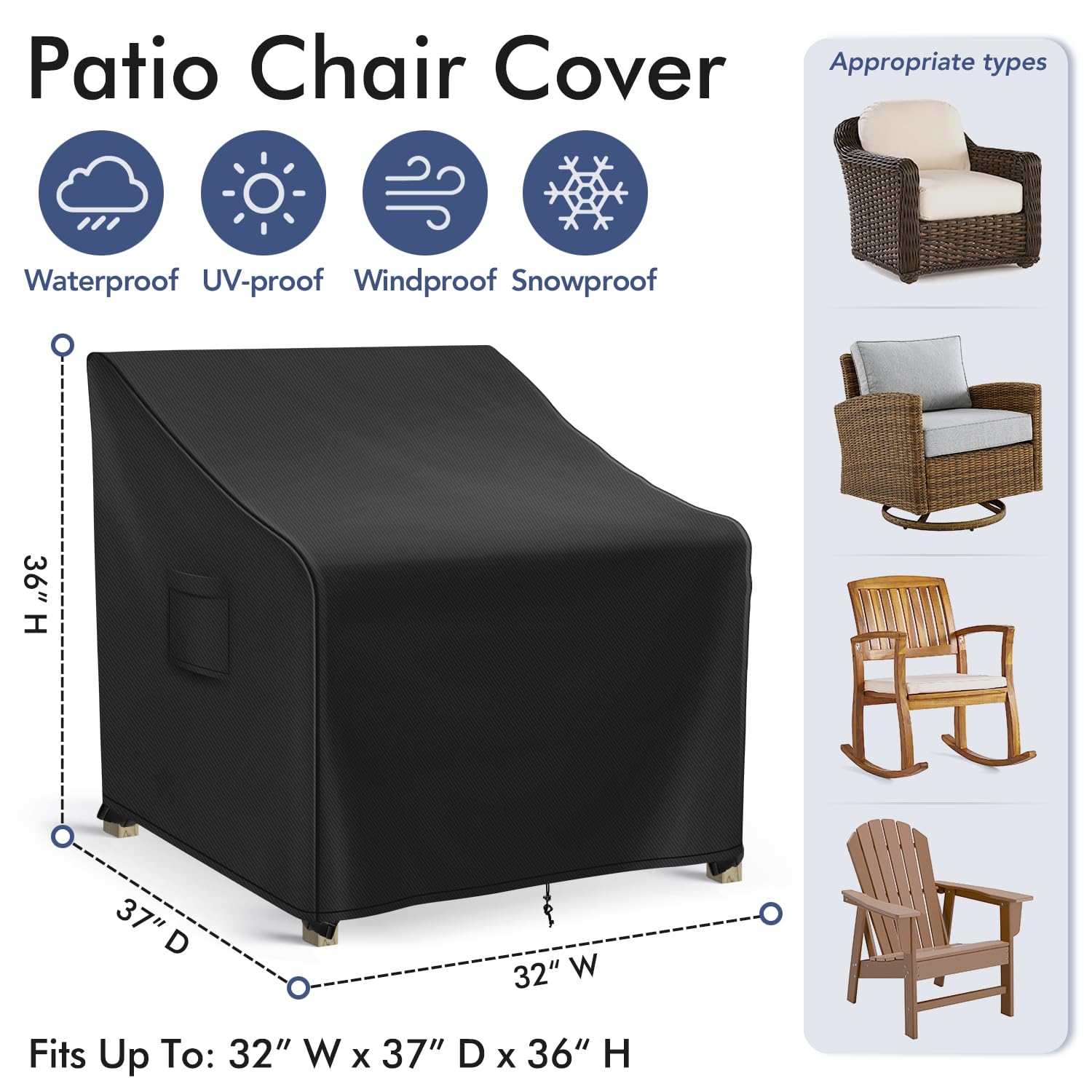 Richwon Adirondack Chair Covers Waterproof, Lawn Outdoor Chair Covers 2 Pack, Patio Chair Covers For Outdoor Furniture Fits Up T