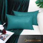 Brawarm Faux Leather Pillow Covers 12 X 20 Inches, Teal Leather Pillow Covers Pack Of 2, Crocodile Leather Decorative Lumbar Thr