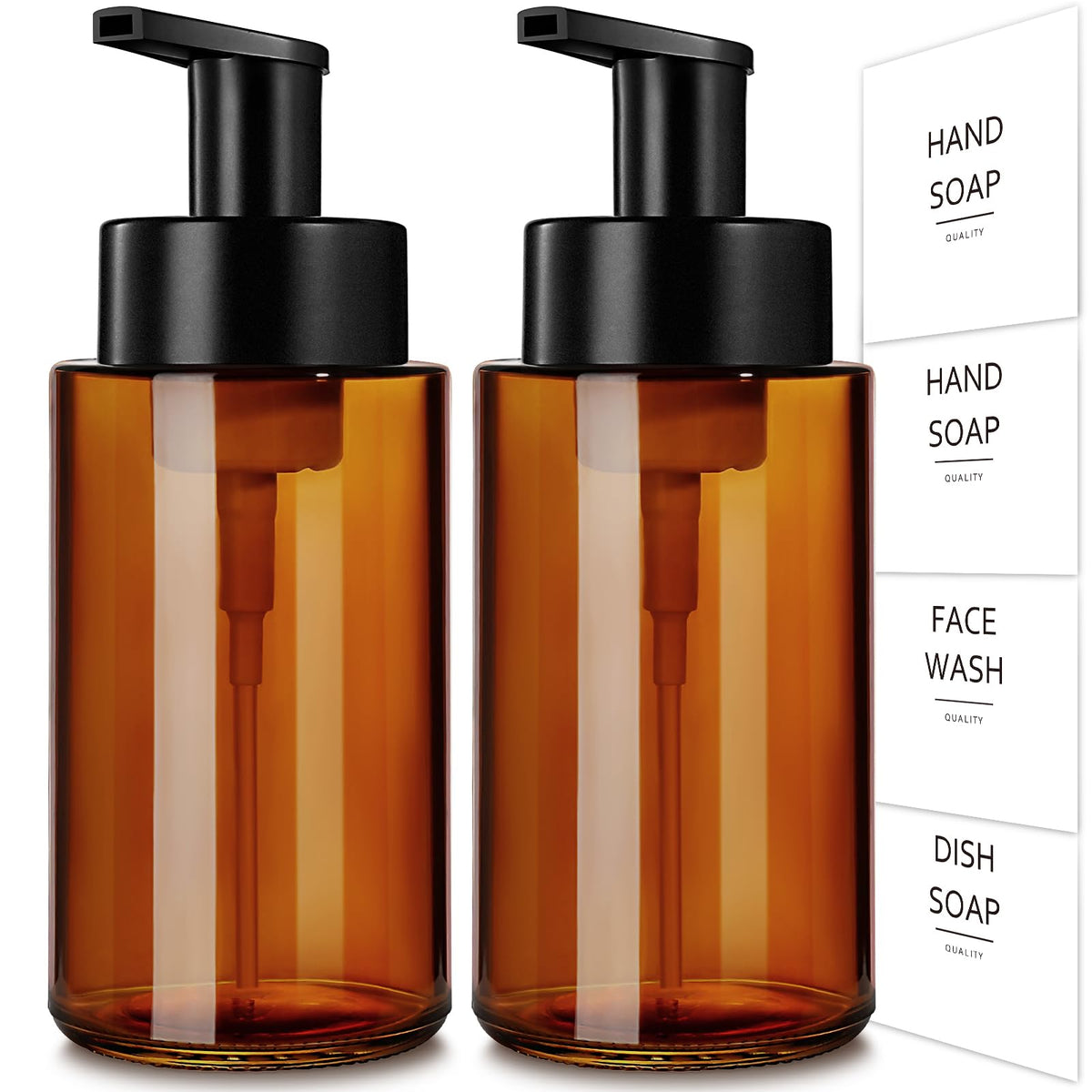 RYTOXILO Foam Soap Dispenser, 12 Oz Amber Glass Foaming Soap Dispenser, 2 Pcs Foaming Hand Soap Dispenser for Bathroom & Kitchen