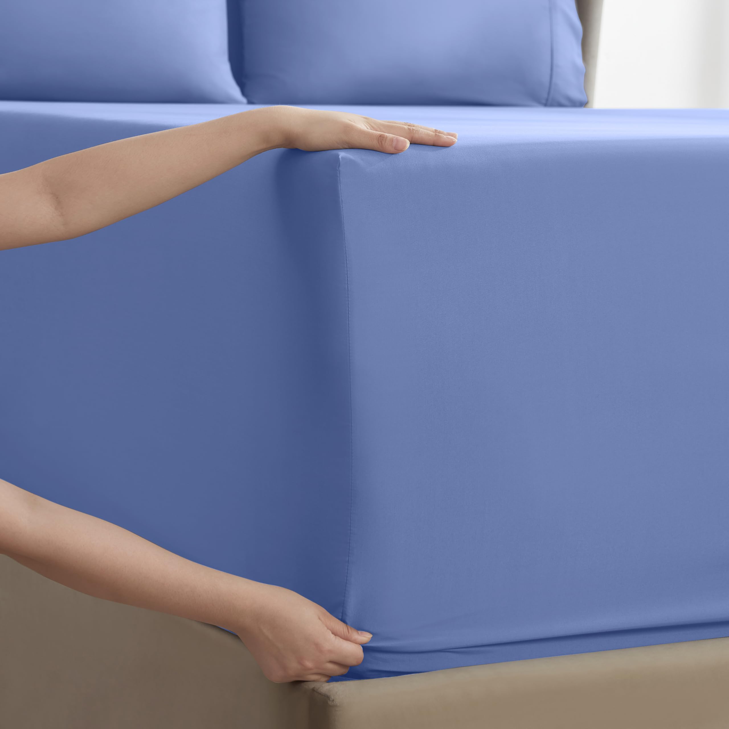 Nestl Extra Deep Pocket Split King Sheet Set - 7 Pc Soft Microfiber Split King Sheet Sets Deep Pocket - Fade Resistant Bedding Sheets & Pillowcases - Split King, Calm Blue