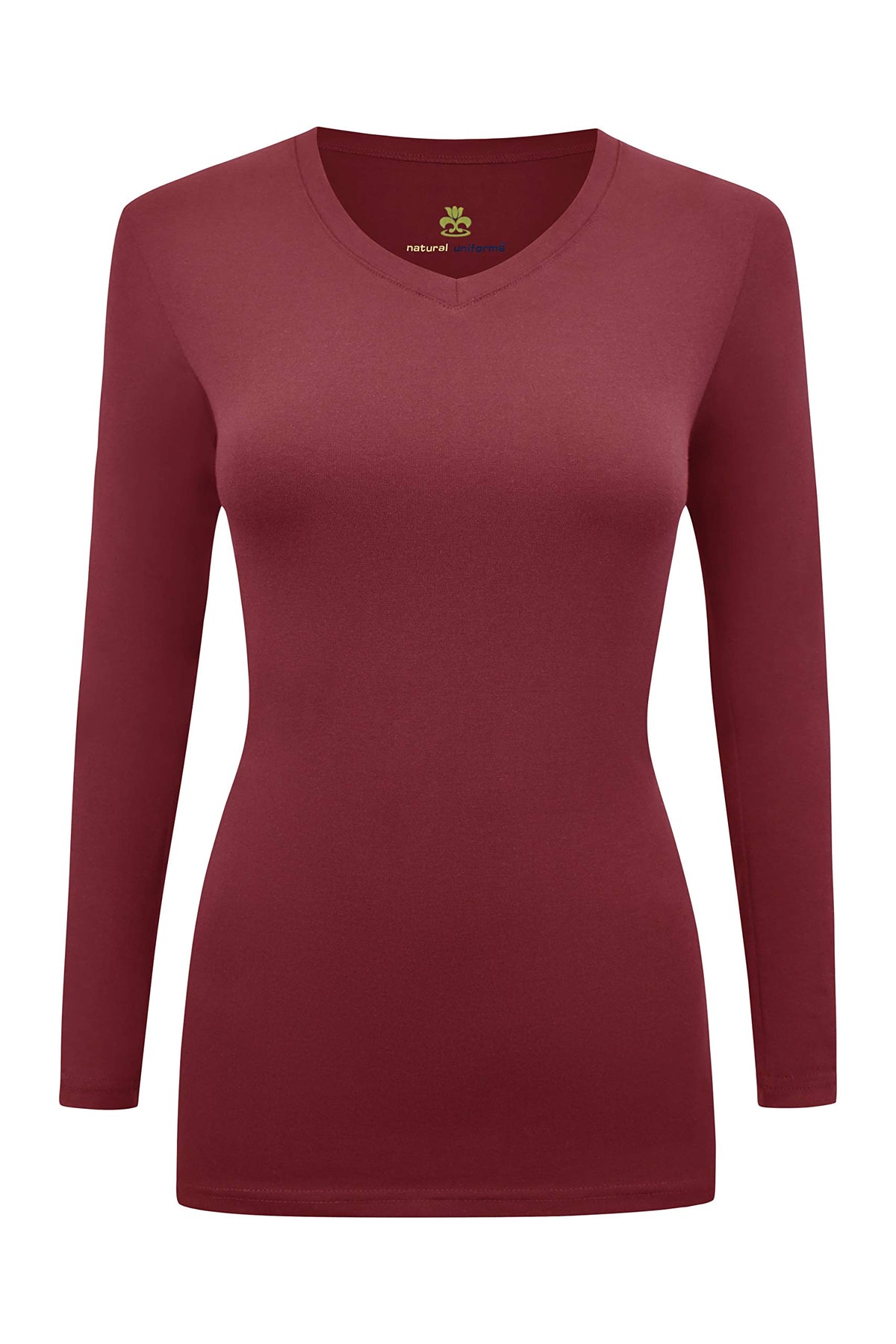 Natural Uniforms Womens Long Sleeve V-Neck T-Shirt Under Scrub (Burgundy, Small)