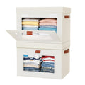 CBJILWOF Collapsible Stackable Storage Bins with Lids, Beige, 2Pack