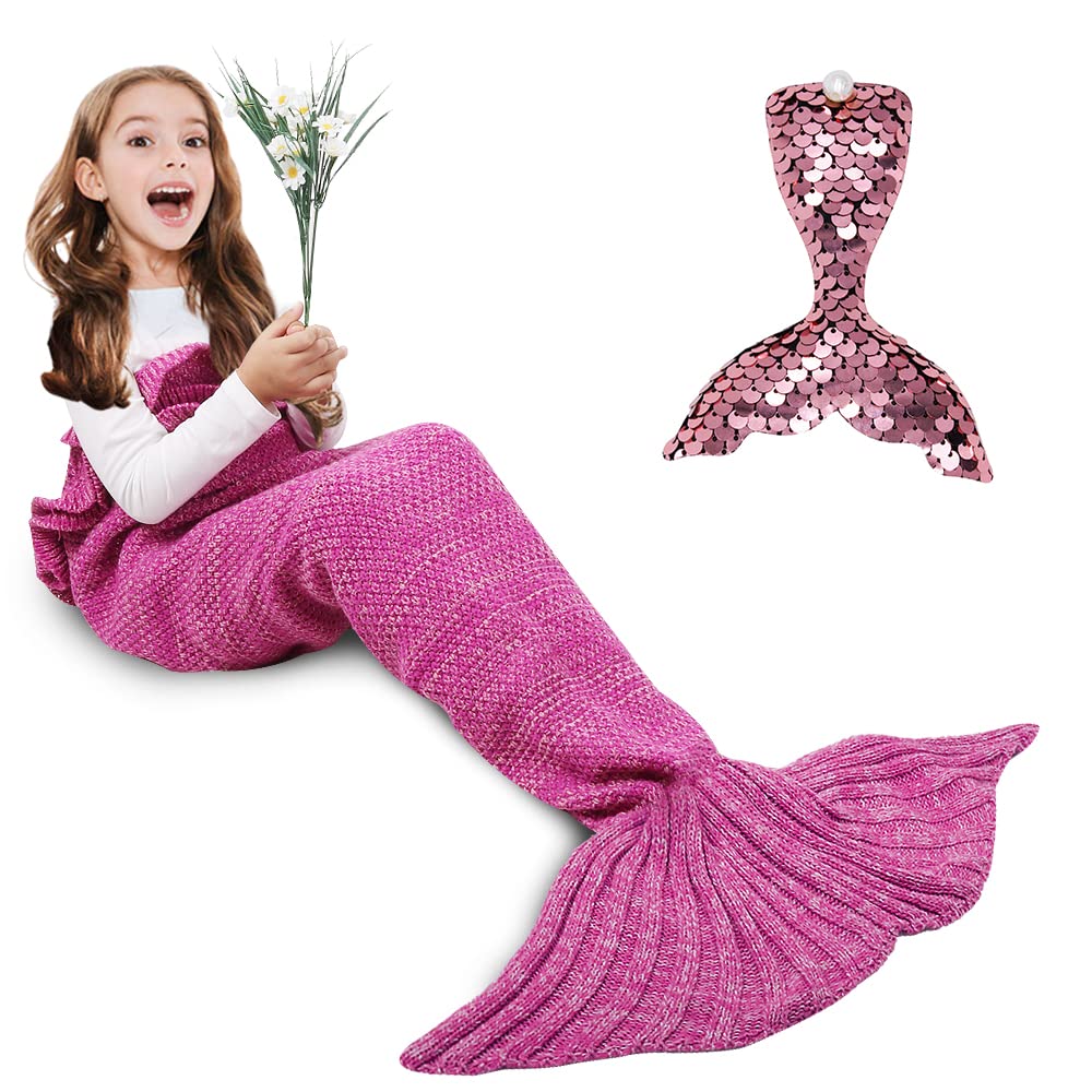 Amyhomie Mermaid Tail Blanket, Soft Crochet Sleeping Blanket For Kids Adults, Mermaid Gift For Girls(Pink,Kids)
