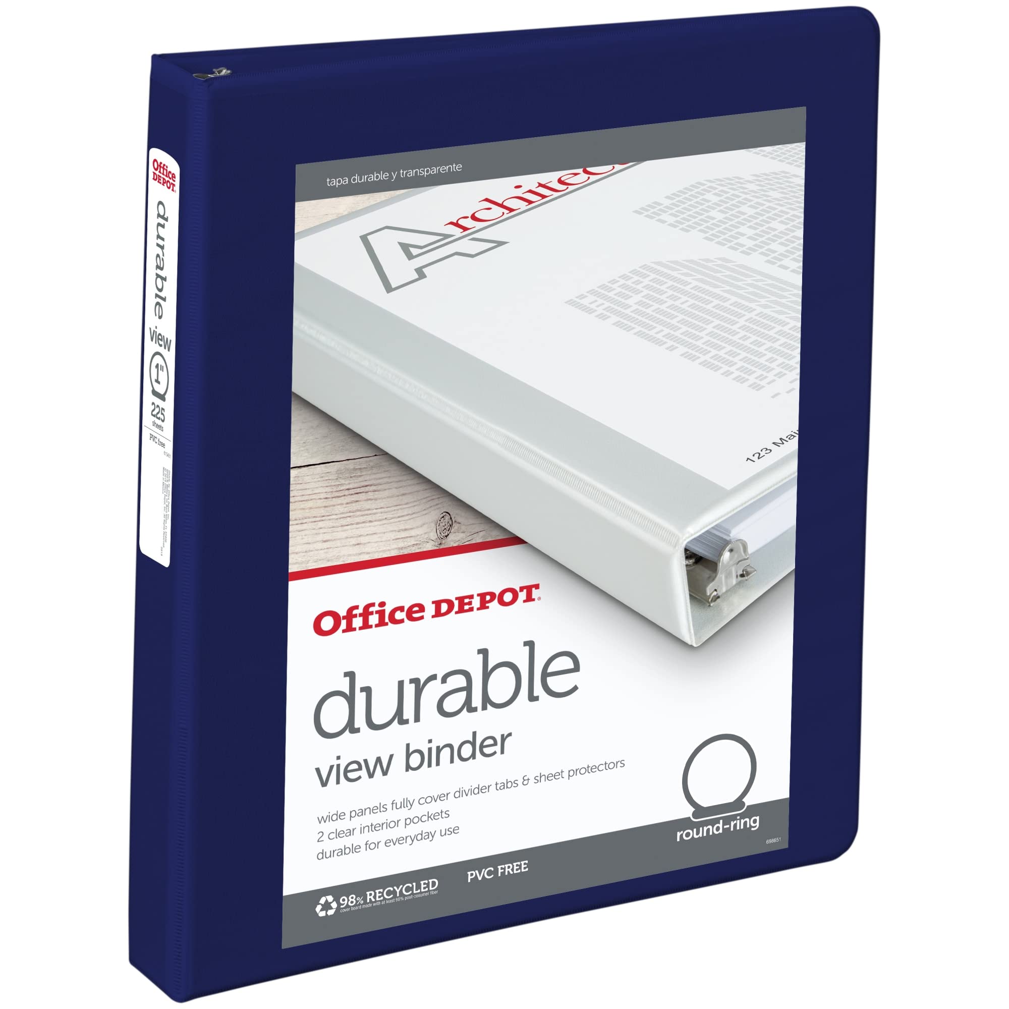 Officemax Durable View Binders With Round Ring 1', Blue
