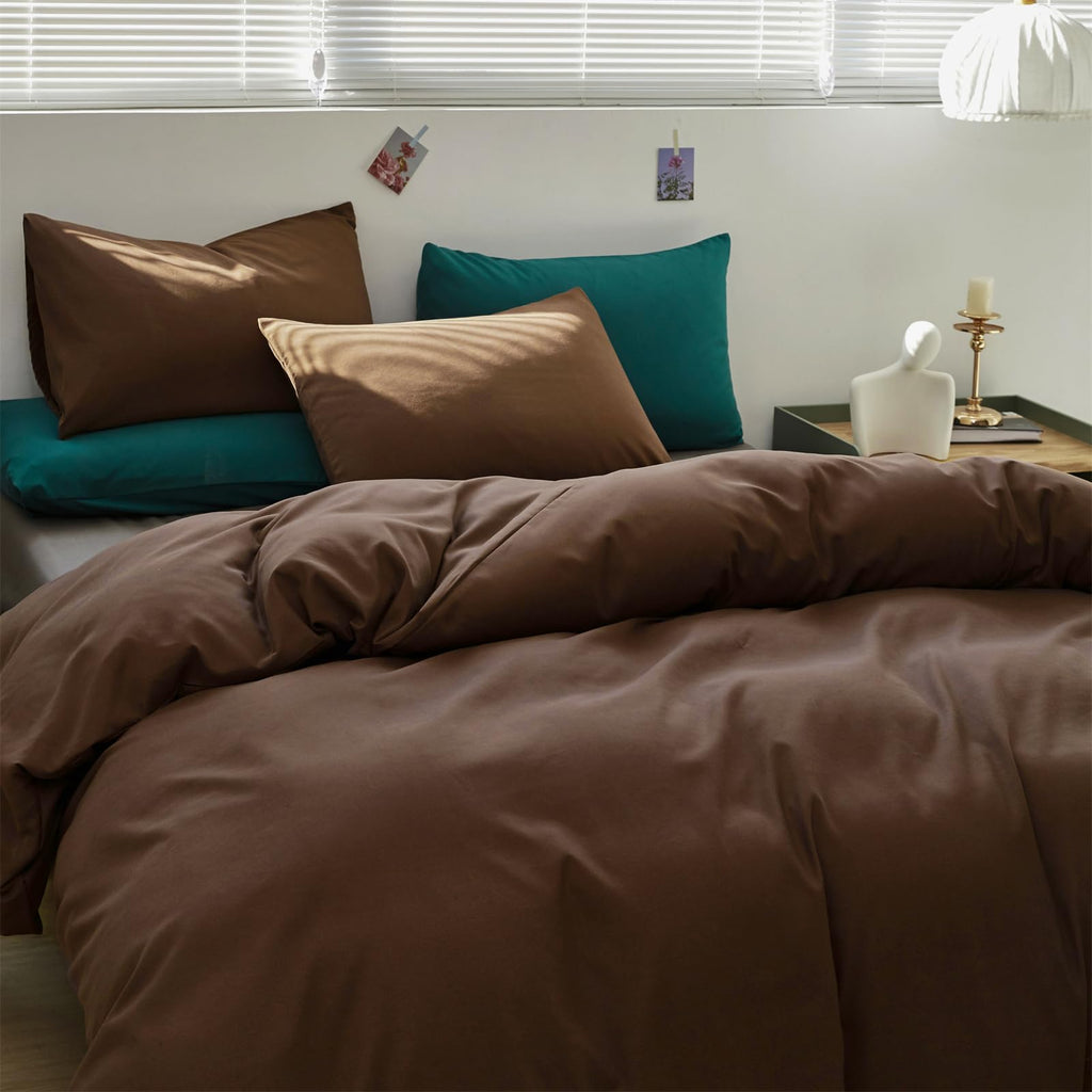 Karever Brown 3Pcs Bedding Set (Twin) - Chestnut Brown Comforter, Solid Pattern, All Season, Cotton Surface, Lightweight, Fade-R