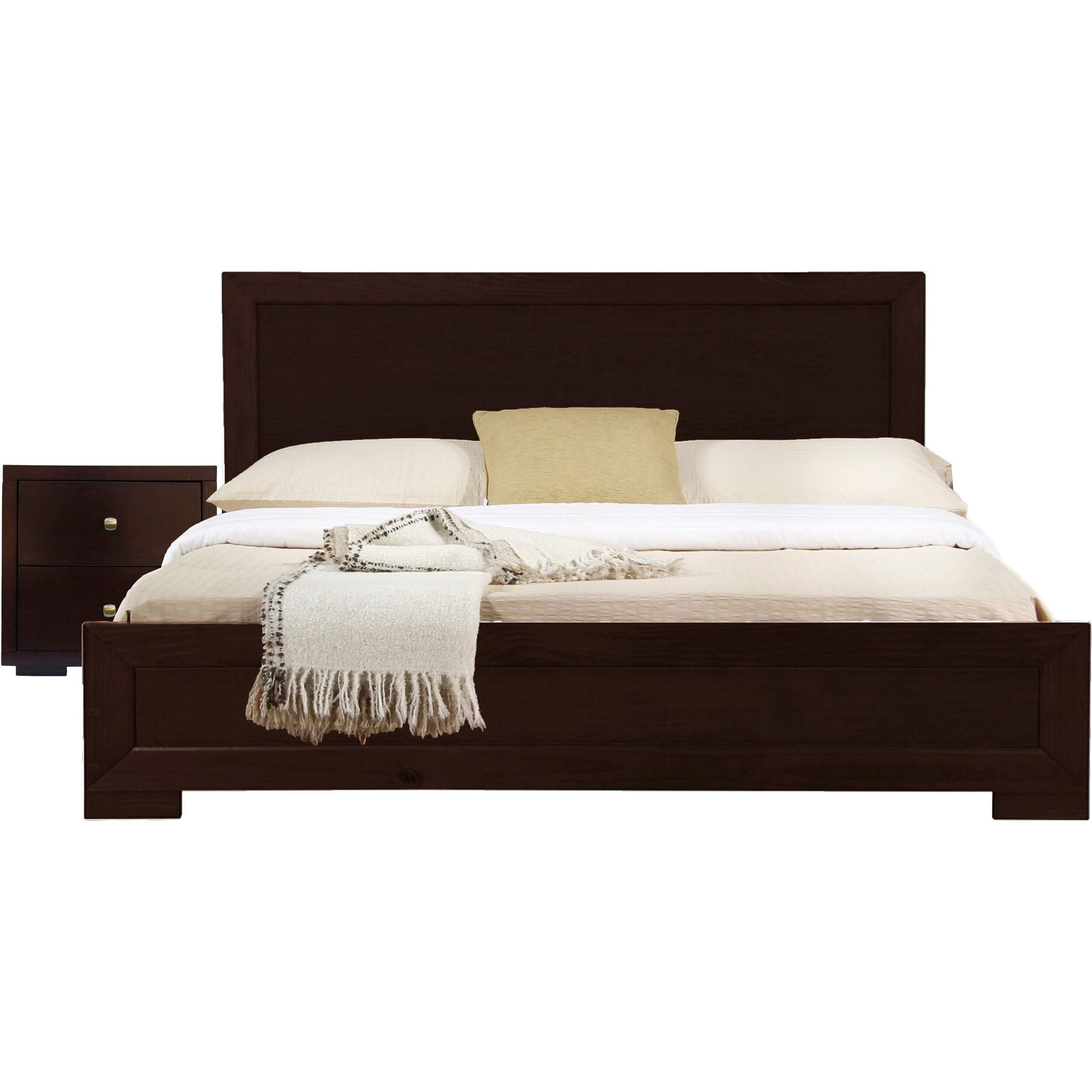 Camden Isle Trent Wooden Platform Bed in Espresso, Full with 1 Nightstand