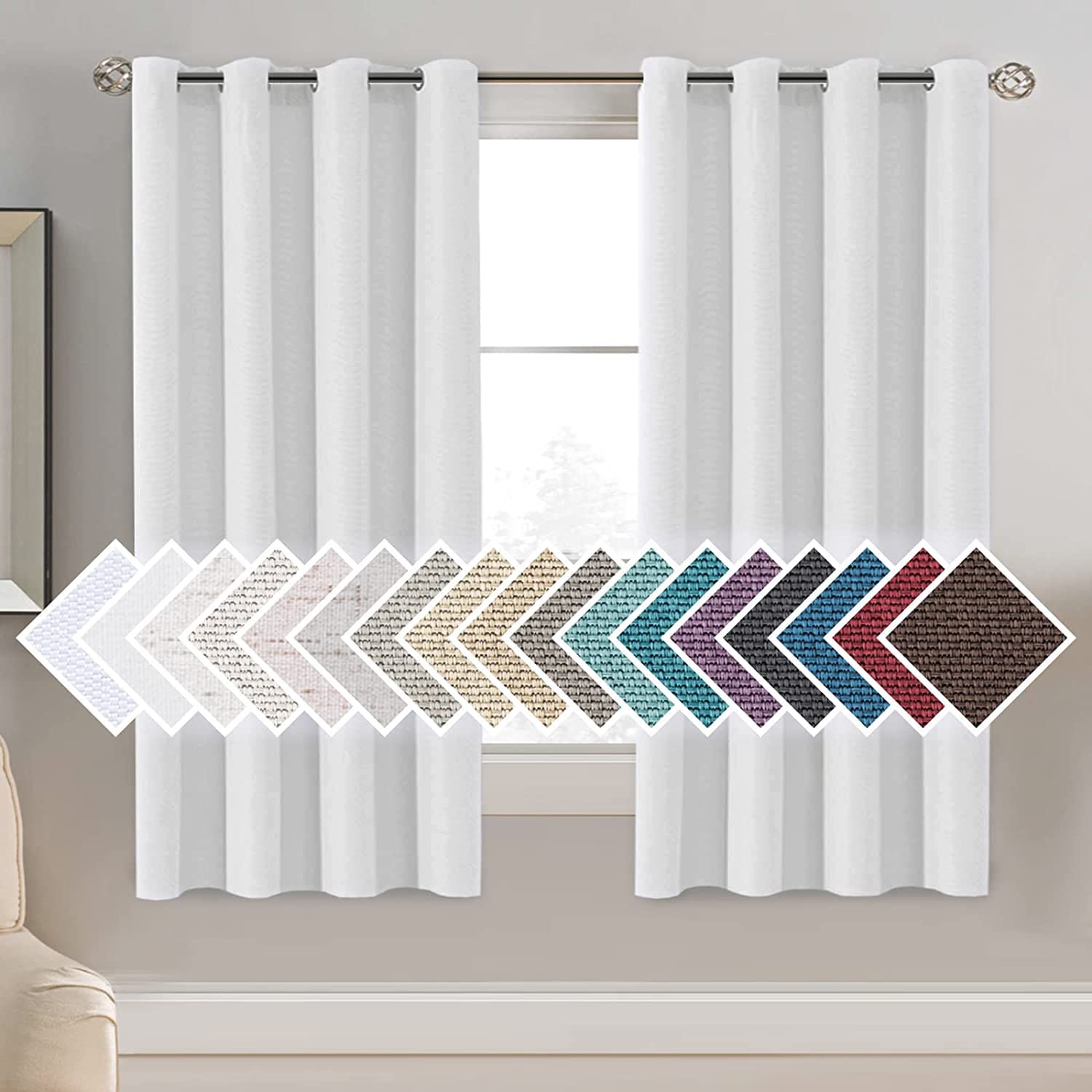 H.VERSAILTEX Linen Blackout Curtain 63 Inches Long for Bedroom/Living Room Thermal Insulated Grommet Linen Curtain Drapes Primit