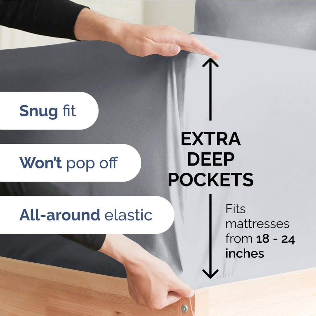 Extra Deep Pocket King Sheets - 4 Piece Breathable & Cooling Bed Sheets - Hotel Luxury Bed Sheet Set - Soft, Wrinkle Free & Comfy - Easily Fits Extra Deep Mattresses - Deep Pocket Steel Blue Sheets