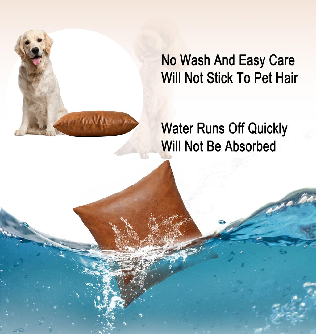 Gegelica Faux Leather Throw Pillow Covers, 20X20 Inch Set Of 2 Brown Lumbar Boho Modern Square Home Decorative Pillow Cases For