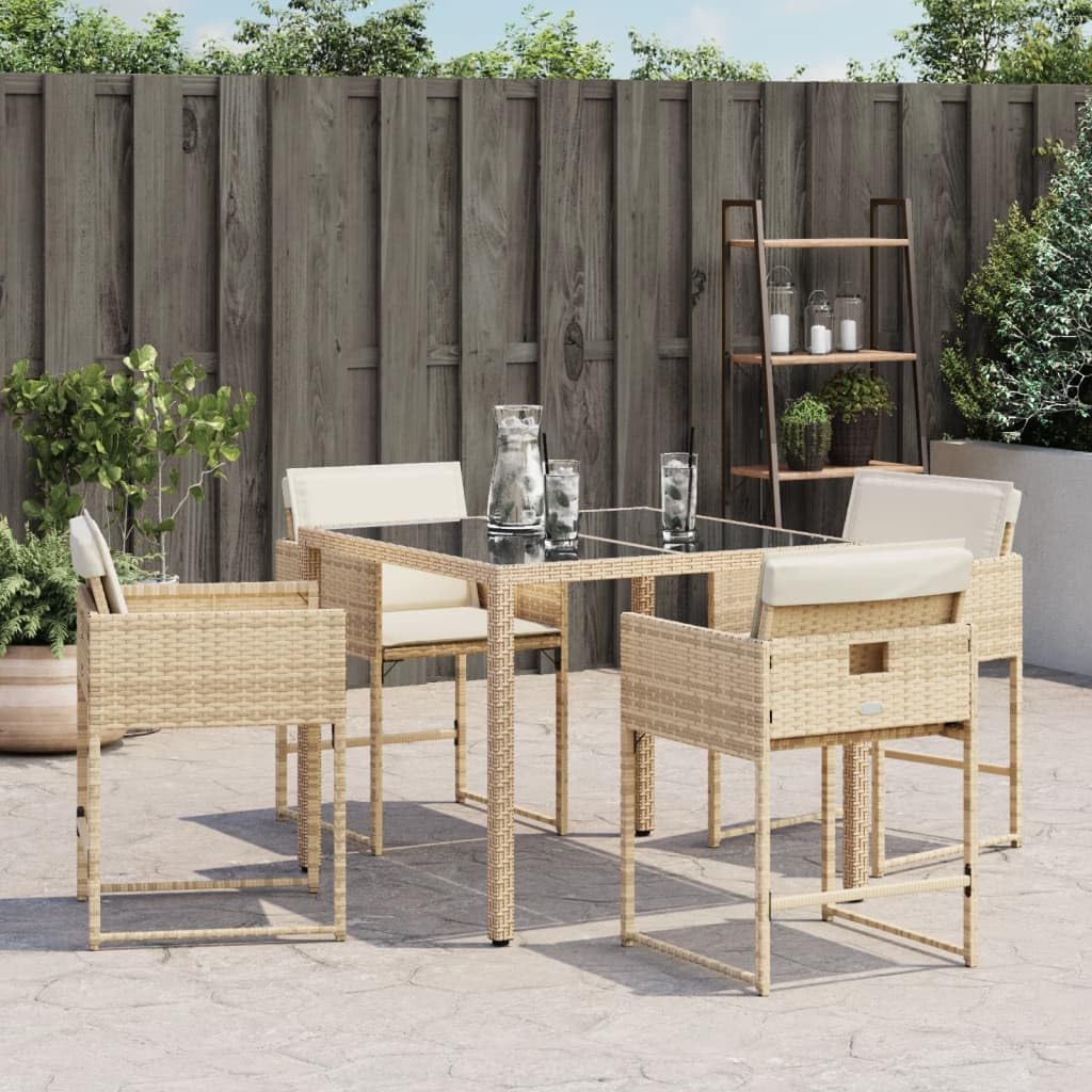 vidaXL Patio Chairs - Cushions Included, Beige Poly Rattan, Outdoor Furniture, 4-Piece Set - Compact Foldable Chairs with Removable Covers