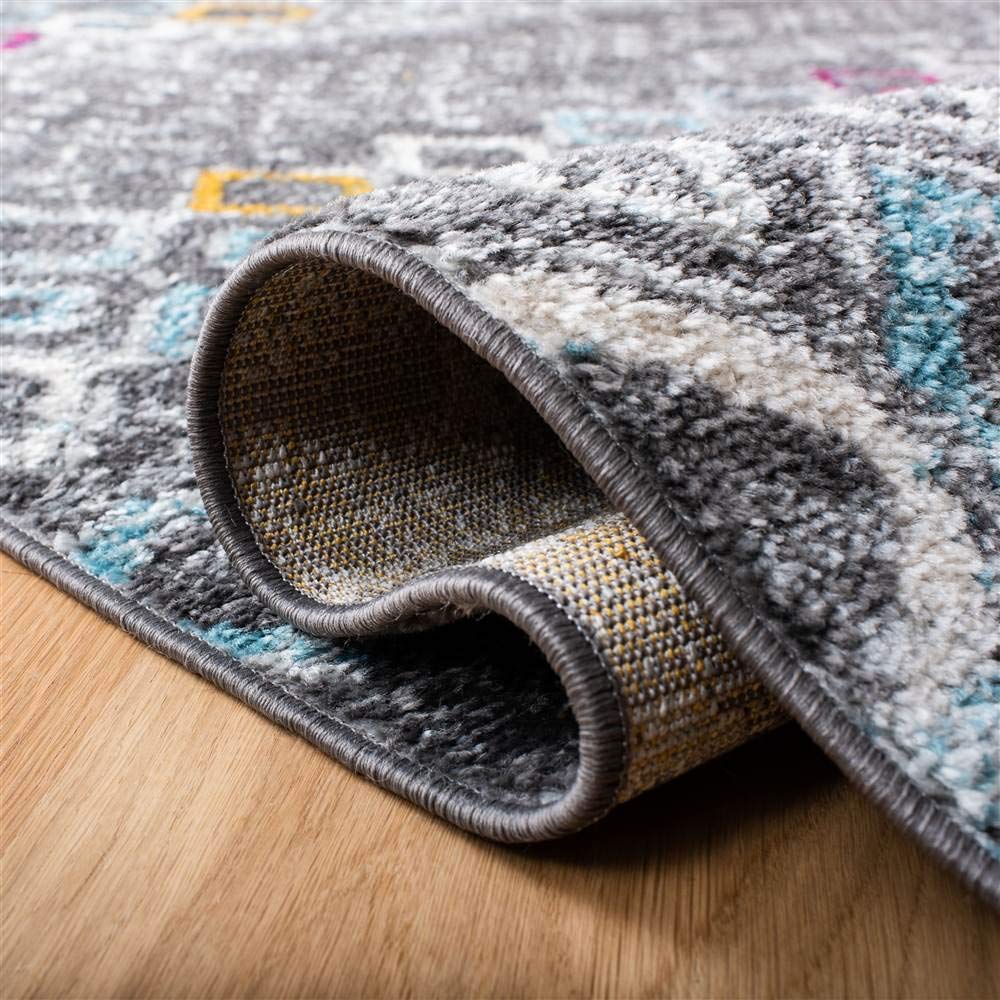 Safavieh Amsterdam Collection Area Rug - 6'7'' X 9'2'', Dark Grey & Ivory, Moroccan Boho Design, Non-Shedding & Easy Care, Ideal