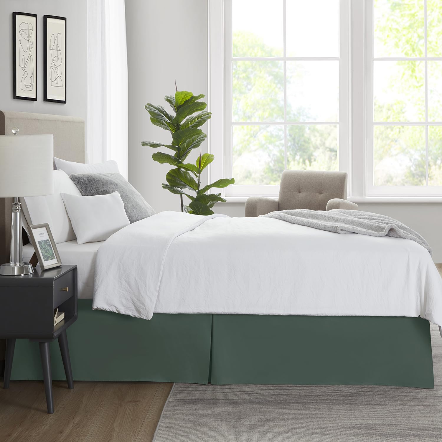 Nestl Forest Green Twin Bed Skirt - Twin Size Bed Skirt 14 Inch Drop - Brushed Microfiber Bed Skirts - Hotel Quality Pleated Bed Skirt - Shrinkage & Fade Resistant