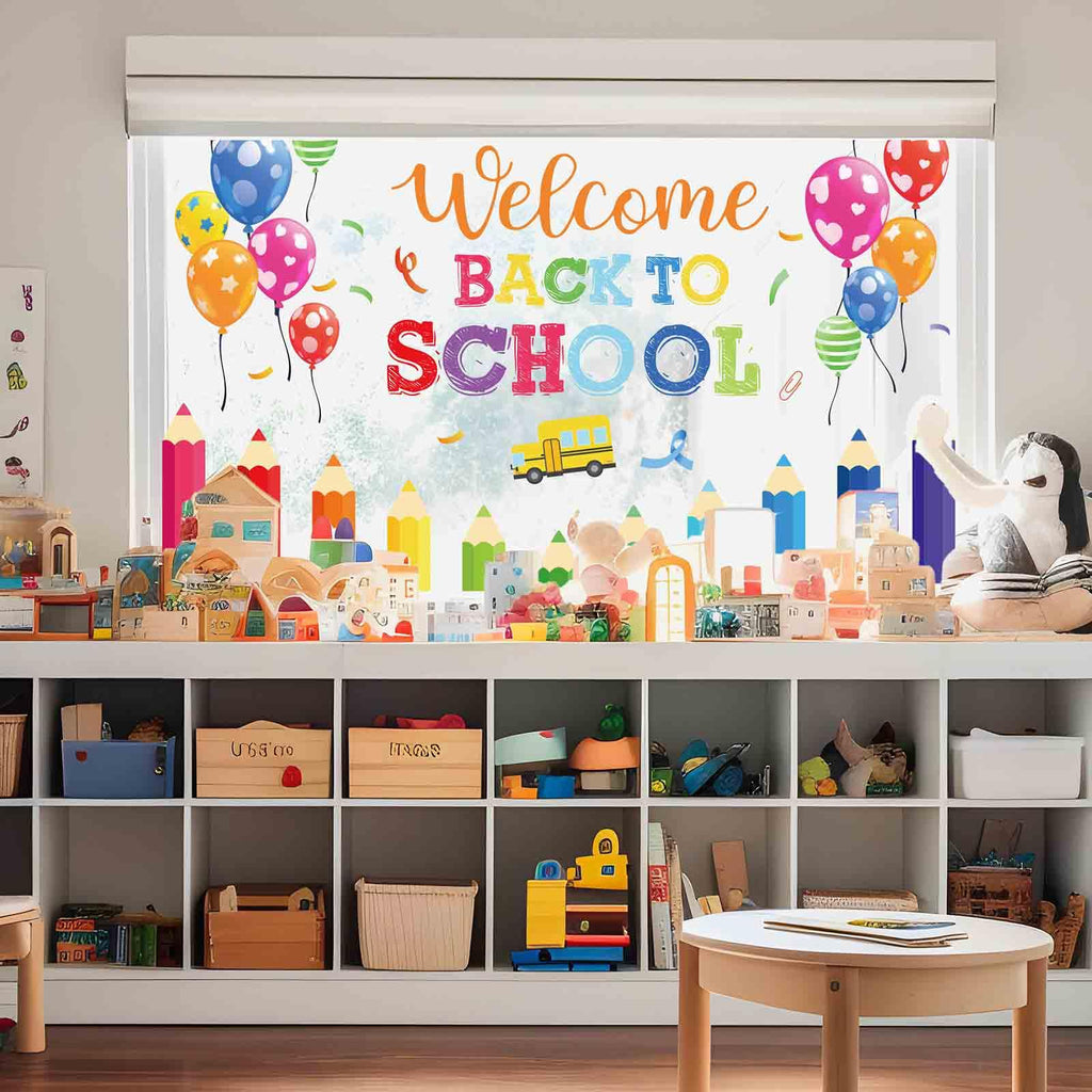 Generic Anydesign 6 Sheet Welcome Back To School Window Clings Colorful Pencil Rainbow Balloon Reusable Window Decals For First
