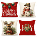 4Th Emotion Christmas Pillow Covers 16X16 Set Of 4 Red White Farmhouse Xmas Decorations Snowman Deer Joy Winter Holiday Decor Th