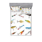 Ambesonne Fishing Fitted Sheet & Pillow Sham Set, Several Fish Hook Equipment Objects Trolling Angling Netting Gathering Activit