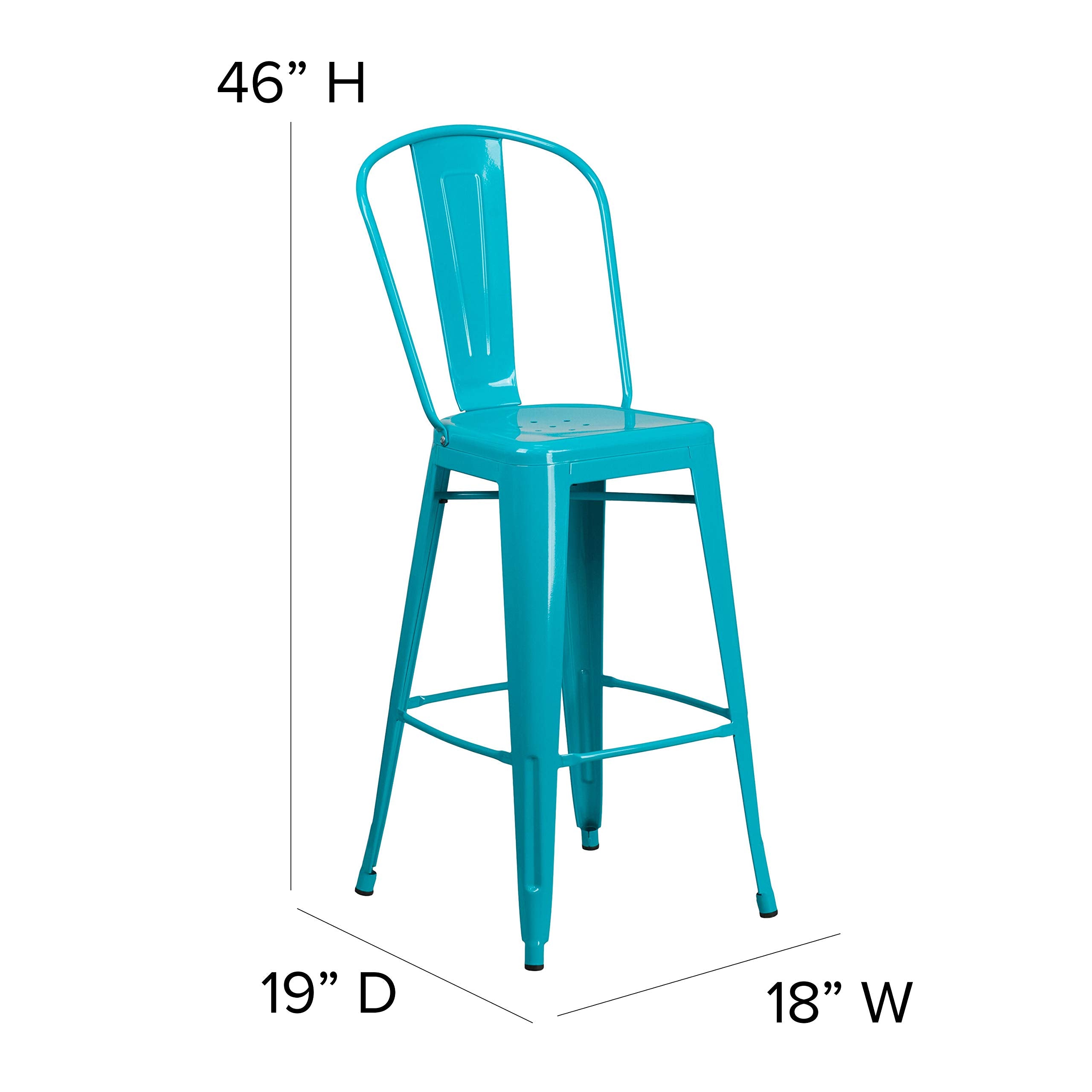 Flash Furniture Commercial Grade 30' High Crystal Teal-Blue Metal Indoor-Outdoor Barstool With Back