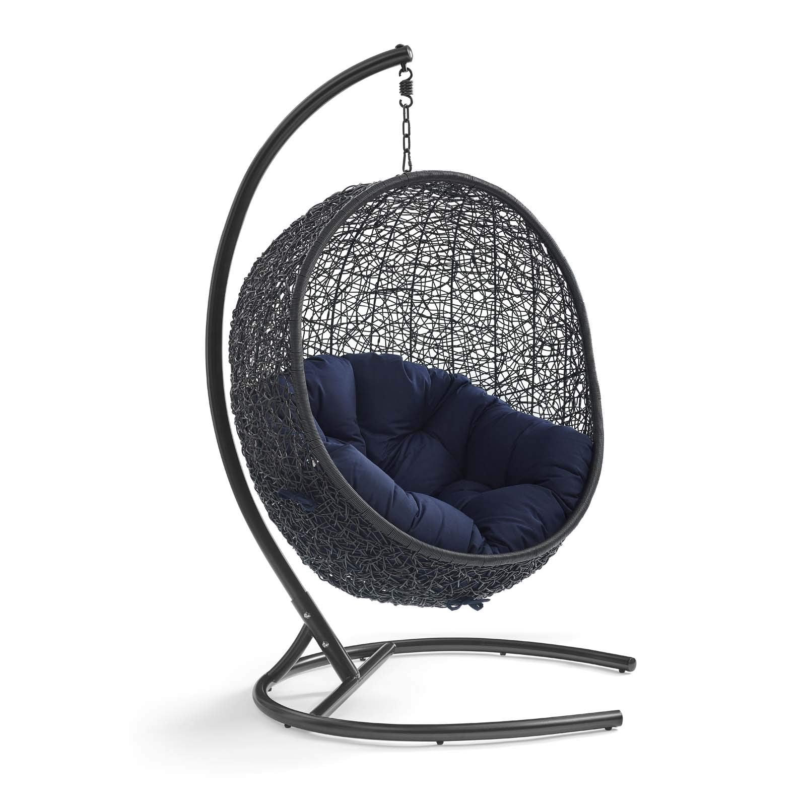Modway Eei-739-Nav-Set Encase Wicker Rattan Outdoor Patio Porch Lounge Egg, Swing Chair With Stand, Navy