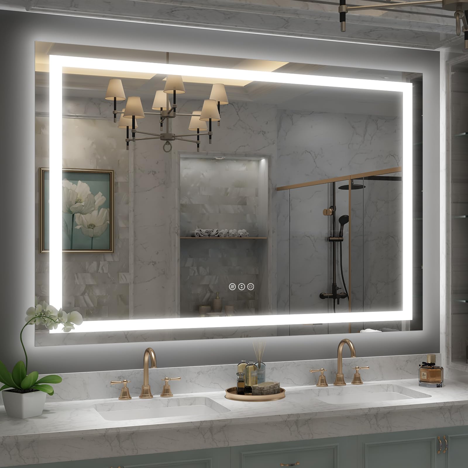 ODDSAN 50x 40 LED Lighted Bathroom Mirror for Wall, Large Vanity Mirror with Lights, Dimmable, Anti-Fog, Shatter-Proof, ETL List